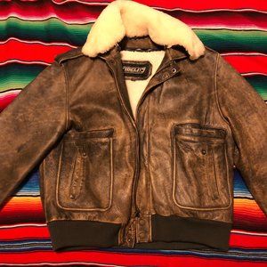 Authentic Fidelity Leather Sherpa Bomber Jacket